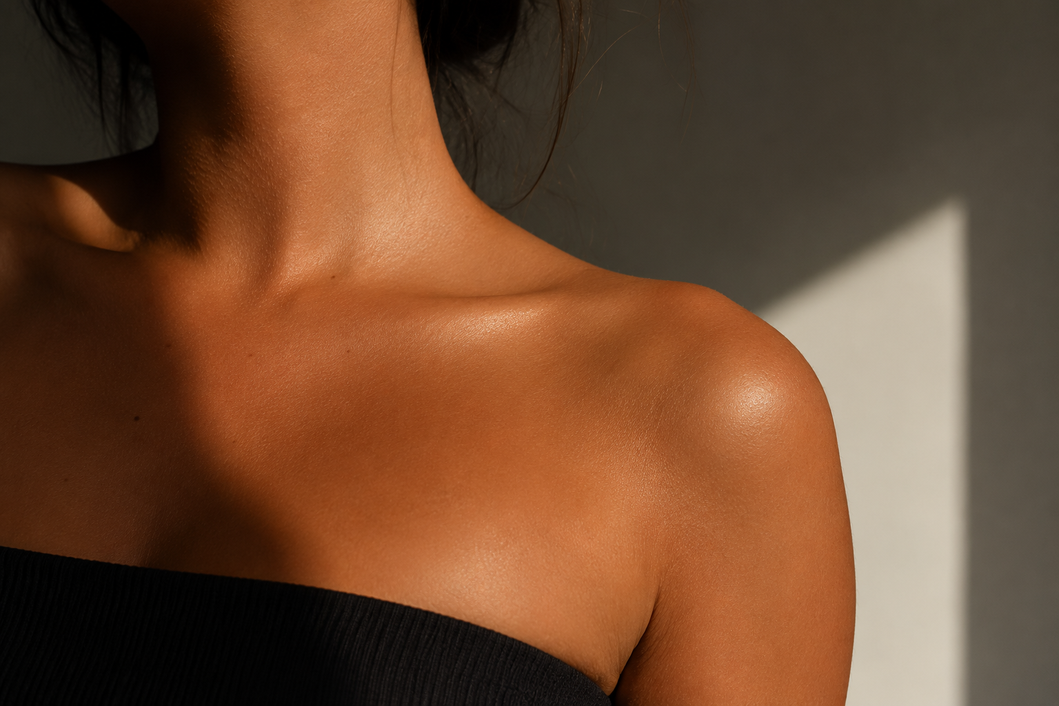 Editorial spray tan skin detail