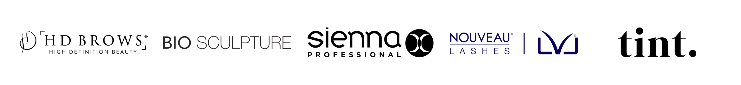 HD Brows, Bio Sculpture, Sienna X, Nouveau Lashes and Tint professional brand logos