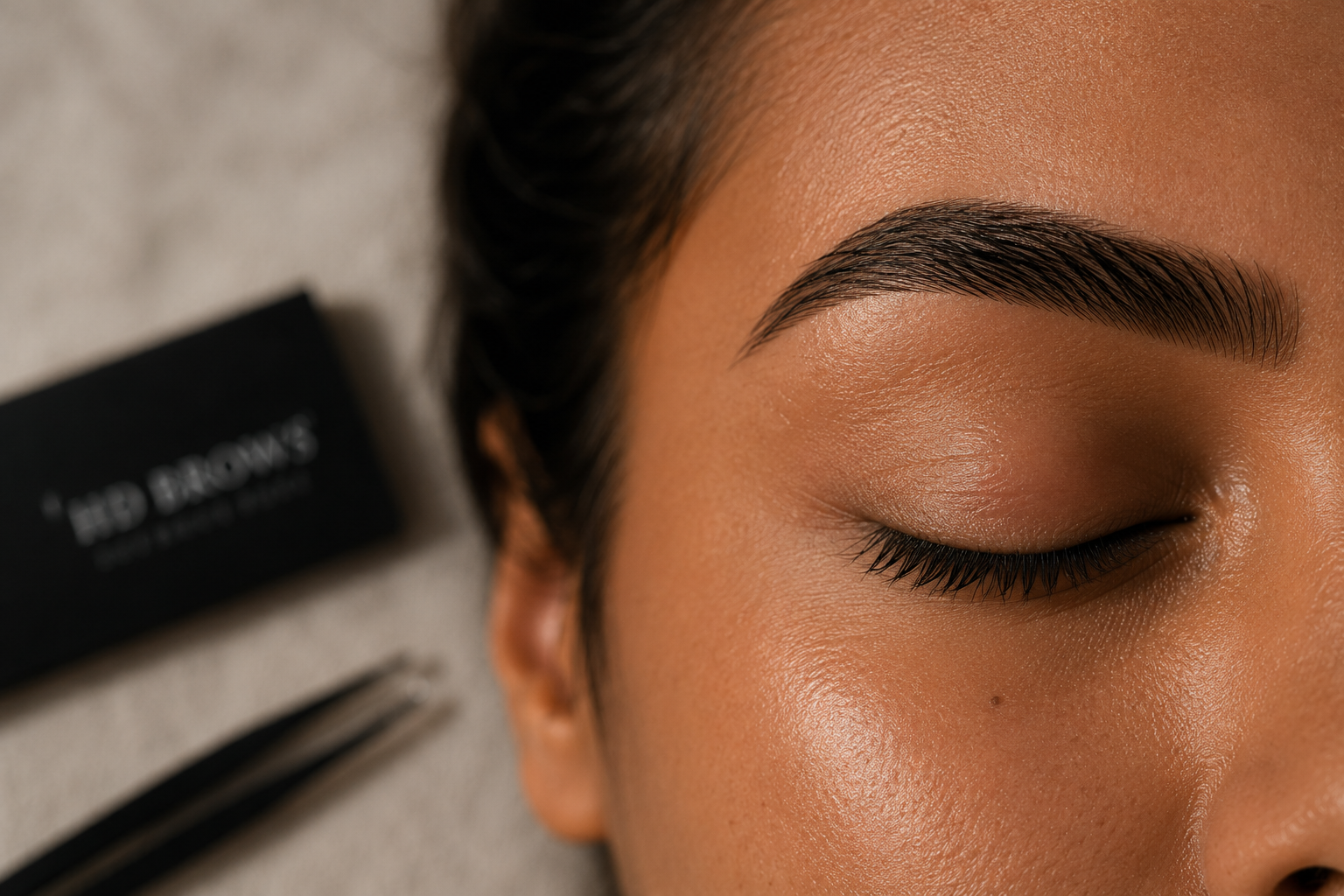 Close-up of groomed brows